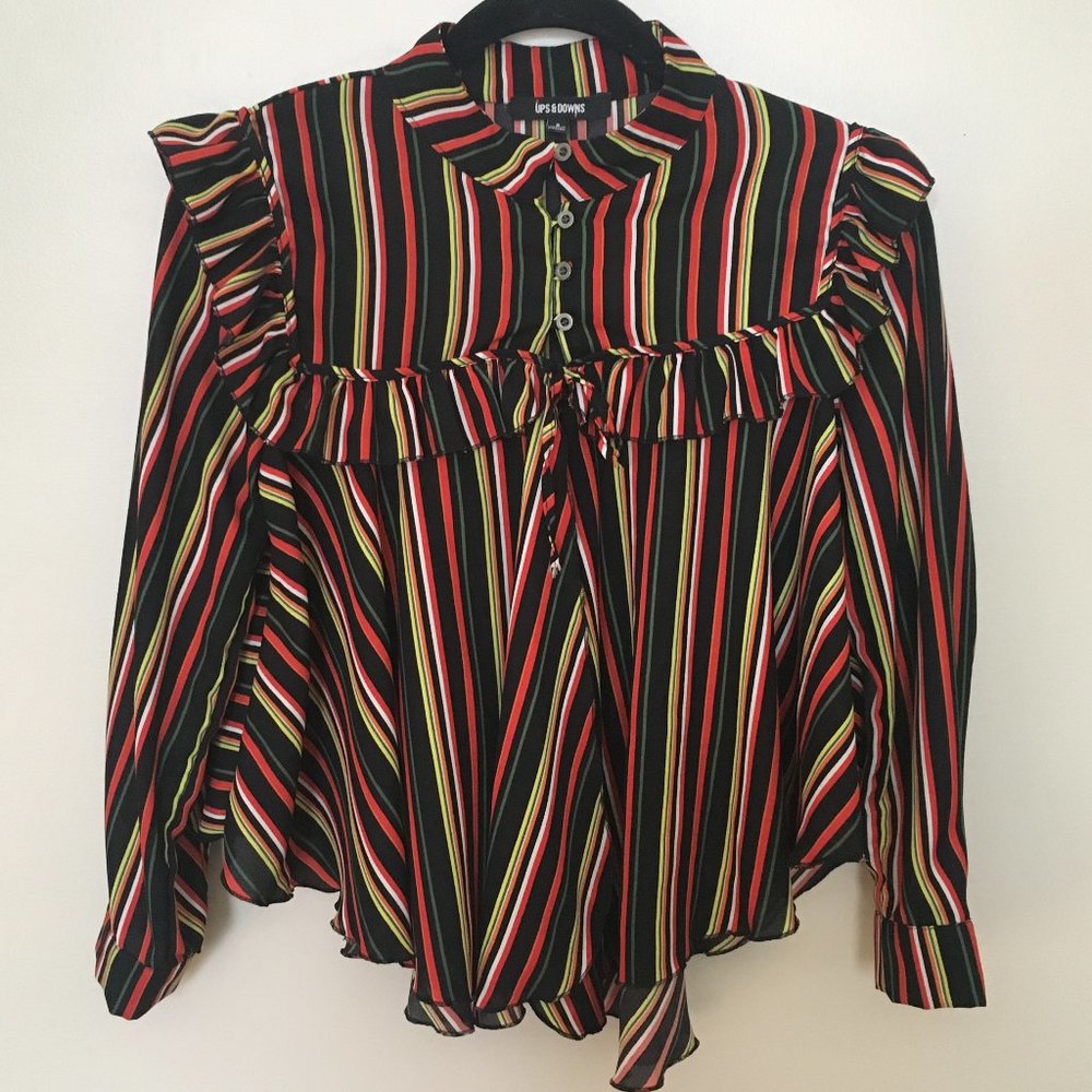 SALE 3/$15 Ups & Downs Striped Swing Cardigan Top w/ buttons Size Small